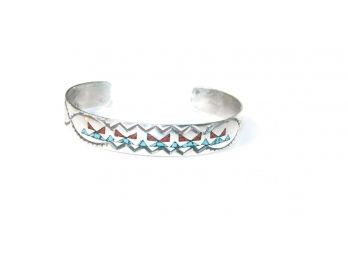 Sterling Silver Signed Wilson & Carolyn Begay Native American Cuff Bracelet
