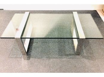 Modernist Chrome & Glass Coffee Table C 1970  (LOC: W1)