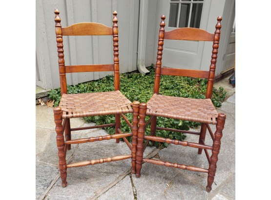 Pair Of Quality Vintage County Maple Ladder Back Chairs