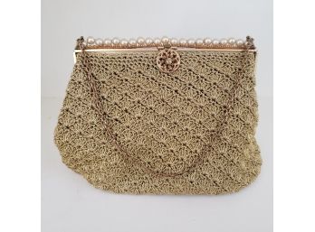 Vintage Evening Bag With  Backlite Bottom With Faux Pearls