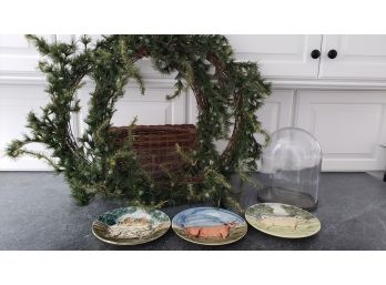 Country Kitchen Wreath And Glass Lot