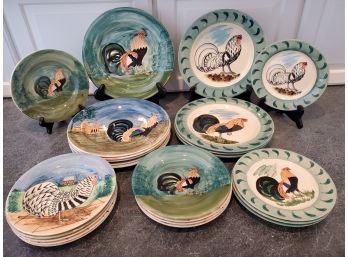 Large Colonial Williamsburg Rooster Plates By Oxney Green