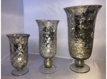 Graduated Lot Of 3 Vintage Mercury Glass Vases