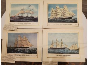7 Vintage Currier & Ives Lithographs Of Their Earlier 1850s Paintings - Of Majestic, Multi-sail, Clipper Ships