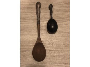 Lot Of Two Sterling Silver Handled Utensils  - Wood & Silver Salad Serving Spoon &a Wood & Silver Darning Egg