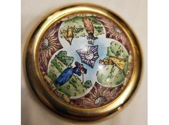 Halcyon Days Enamels Paperweight - Victorian Gold Theme Scene With Ladies Golfing In Their Beautiful Fashions