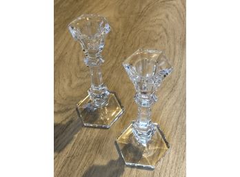 Pair Of Six Inch Crystal Candle Holders