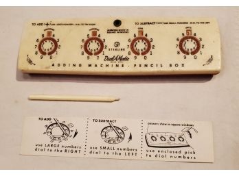 Vintage Dial-A-matic Adding Machine & Pencil Box - With Plastic Pencil & Original Instructions