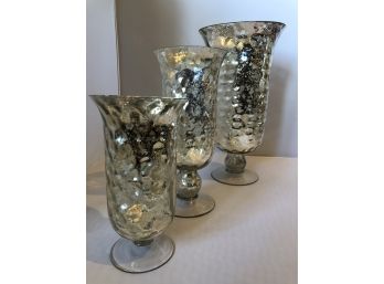 Lot Of 3 Graduated Vintage Mercury Glass Large Vases