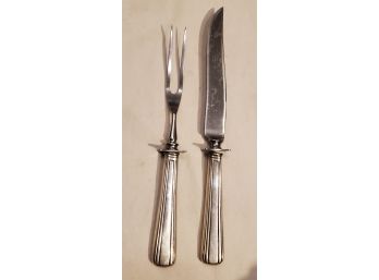 Sterling Silver Handled Carving Set - Roast Meat Carving Knife And Serving Fork