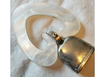 Antique Sterling Silver Baby Rattle With Mother Of Pearl Teething Heart. The Rattle Has A Sweet Sounding Ring
