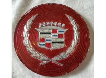 Vintage Cadillac Red Plastic Reflector Panel Emblem 3 5/8' Diam