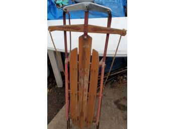 Vintage FLEXIBLE FLYER Sled #47H - Wood With Metal Runners Construction - Steer With The Wooden Cross-piece