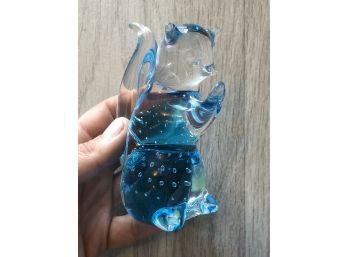 Vintage Collectible From Konstglas In Ronneby, Sweden Handiwork Blue Art Glass Squirrel -With Original Sticker