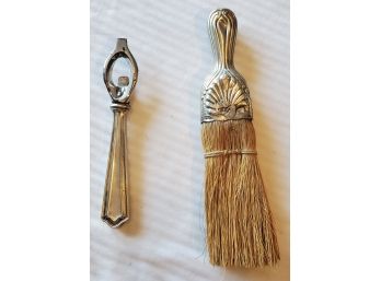Two Sterling Silver Handled Items - Bottle Opened And A Victorian Whisk Brook
