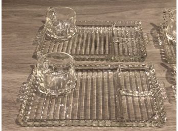 Seven Sets Of Anchor Hocking 1940s Fun Glass Snack Set Berwick Design Boopie Glass -7 Divided Plates & 8 Cups!