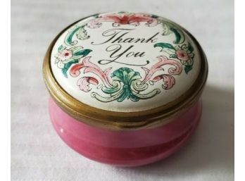 Vintage Halcyon Days Enamels On Copper With 'THANK YOU' Surrounded By Pretty Flowers On The Top Hinged Lid