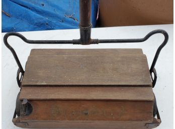 Antique BISSELL Floor Sweeper - 3 Wheels Each Side - Swirling Brush For Debris Pickup - 47' Wood Handle