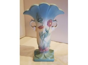 Vintage U. S. A. Hull Art Pottery Bow Knot Double Handle Vase Matte Blue-Green  B-8-8 12'