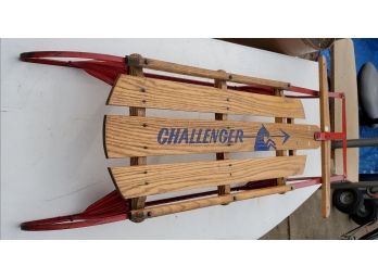 Vintage Challenger Sled - Wood With Metal Runners Construction - Steer With The Wooden Cross-piece