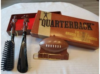 The Quarterback Tie Rack, Brush, & Shoehorn Vintage Set Unused. Circa 1973
