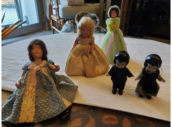 Lot Of FIVE Antique Dolls - 4 Bisque (Faces, Arms & Legs) And 1 Cloth. From The 1900 -1920s.