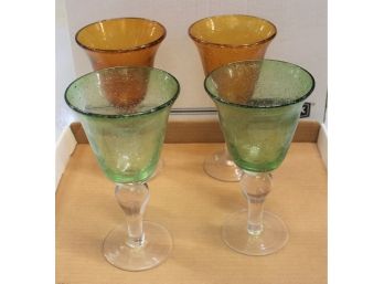 2 Pairs Of Bubble Glass Goblets