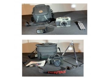 Konica C35 Camera, Mini Tripod & Pentax Camera, Mini Tripod,