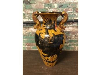 Large Wood Painted Dragon Vase