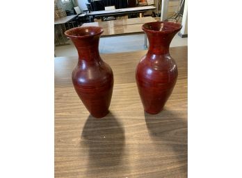 2 Mid Sized Red Modern Vases