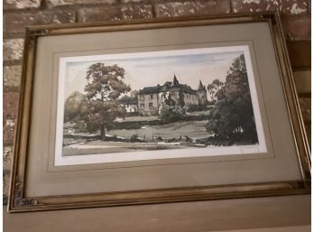 Hand Colored Etching 'Country Seat'  By Roger Hebbelinck
