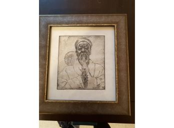 Framed Pen And Ink Of Asian Man