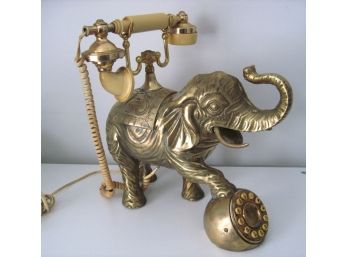 Vintage Hollywood Regency Brass Rotary Elephant Telephone