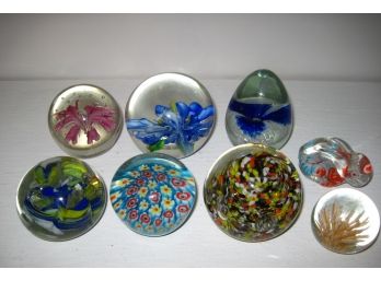 Group Of 8 Glass Paperweights