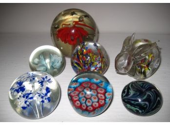 Group Of 7 Glass Paperweights