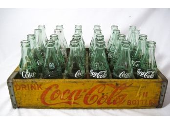 Vintage Coca Cola Carrier With 24 Old Coke Bottles