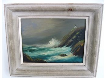 Listed Artist Val Mcgann Coastal Maine Oil On Board Painting