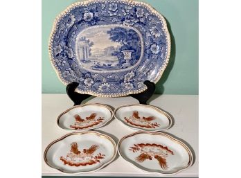 Antique Celtic China Transfer Ware Plate And Four Richard Ginori Small Plates