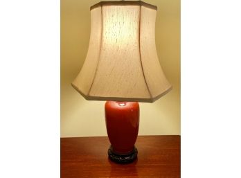 Two Urn Form Ceramic Table Lamps On Wooden Risers (See Photos For Both)