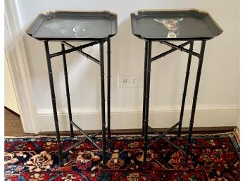 Two Tall Narrow Folding Tray Top Table Stands