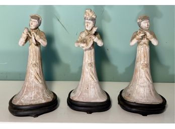Set Of Three Carved Asian Musician Figures