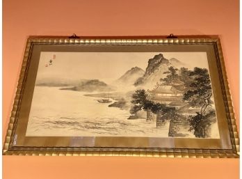 Watercolor Of An Asian Waterfront Scene