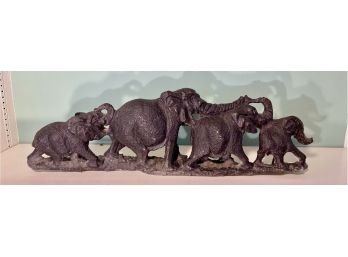 Heavy Cast Sculpture Of A Line Of Elephants
