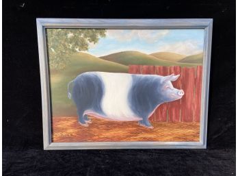 Oil On Canvas Of A Pig By Sheila Dwyer 1998