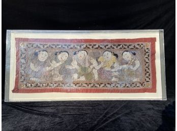 Ornate Fabric Art Displayed In A Plexiglass Box Frame
