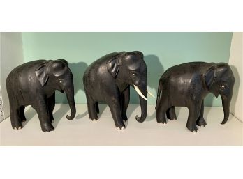 Set Of Three Carved Elephants
