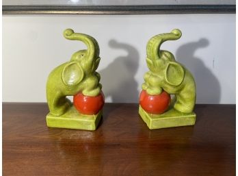 Pair Of Small Ceramic Elephant Bookends