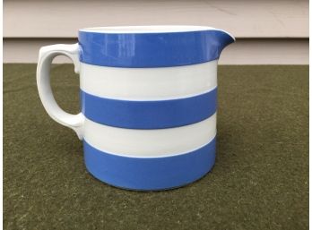 Antique T. G. Green & Co., Ltd. Blue And White Striped Cornish Kitchen Ware Pitcher. Made In England.