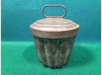 Antique Two Piece Heavy Gauge Tin Pudding Mold Or Rice Cooker With Handle. Stamped: 1. G.M.T. & Co. Germany.