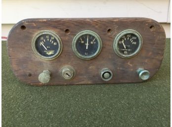 Vintage Stuart Warner Gauges In Automobile Instrument Dash Panel. Oil Pressure, Amps, Temperature.